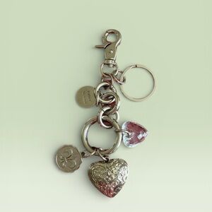 Kathy Van Zeeland Silver Tone Heart Charm Keychain Purse Charm Collectible